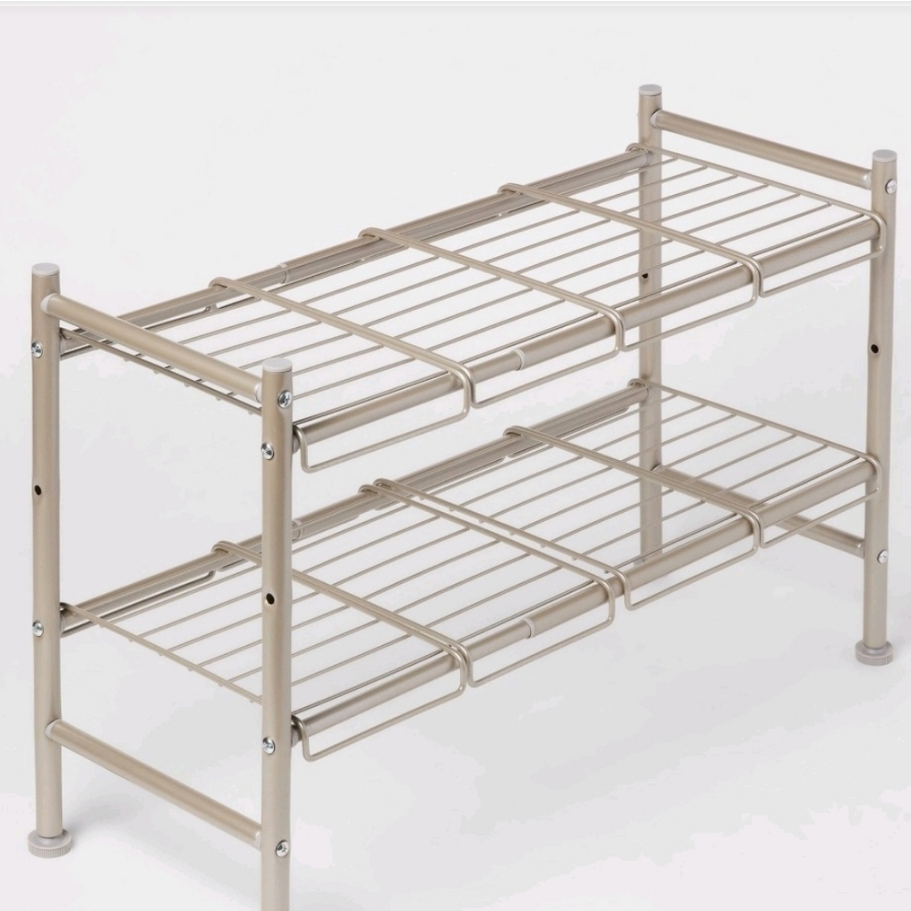 target brightroom under sink expandable brushed nickel 2 tier shelf